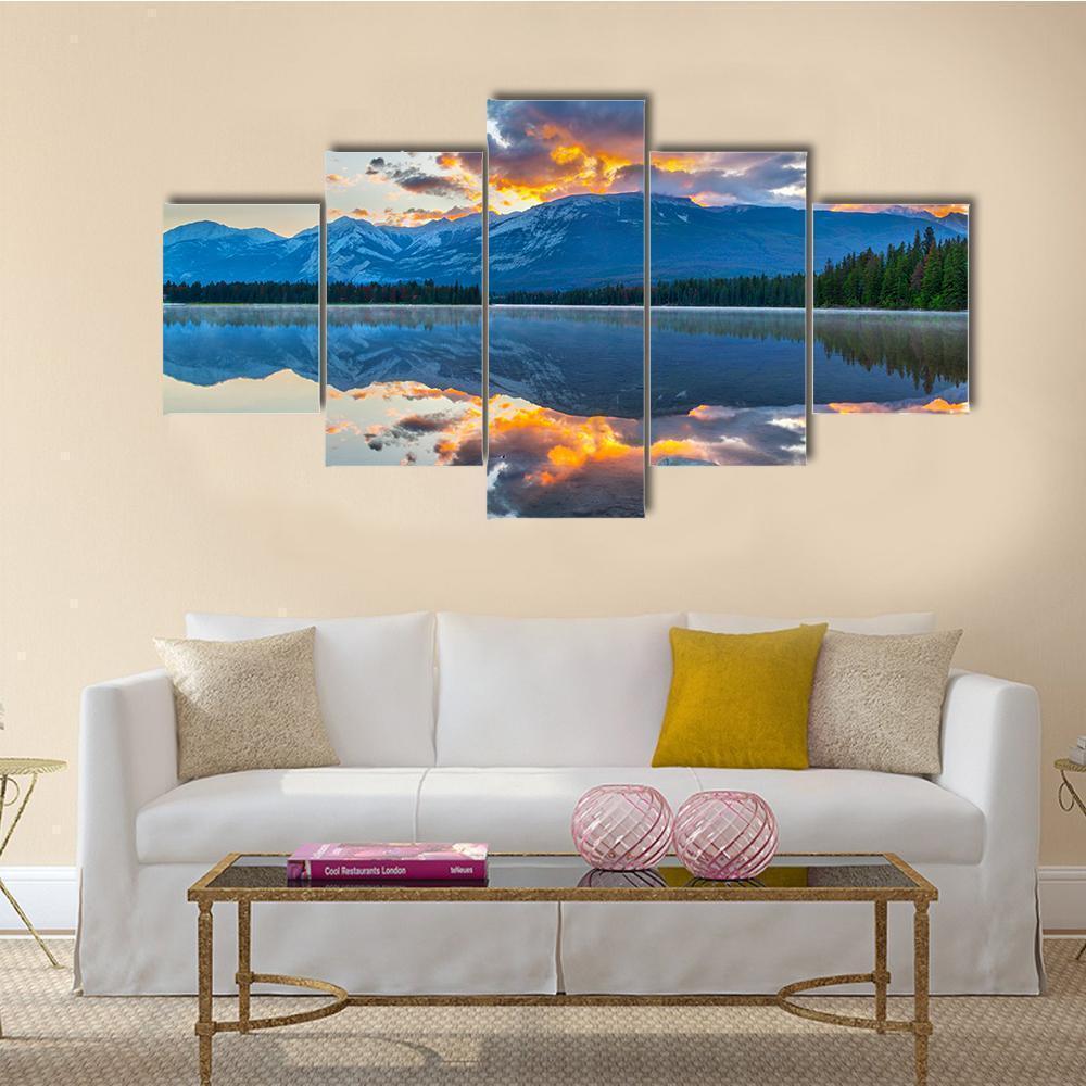 Morning Sun Over Rocky Mountains At Edith Lake Nature Canvas Wall Art
