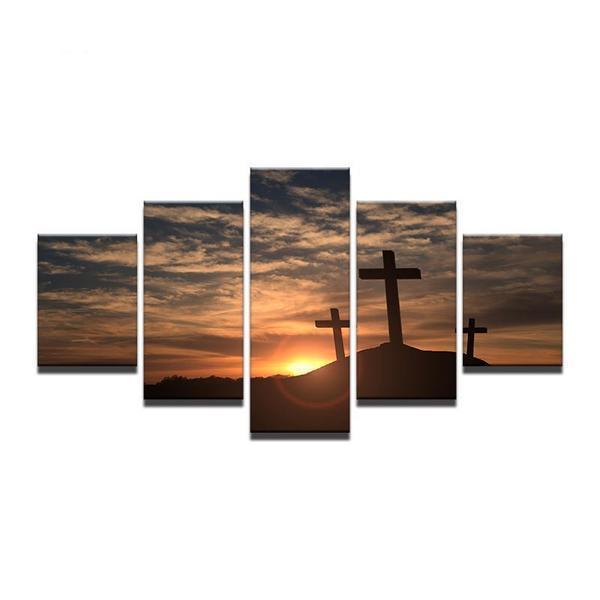 Mountain Cross Sunset Landscape Nature Canvas Wall Art