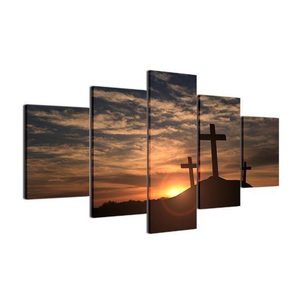 Mountain Cross Sunset Landscape Nature Canvas Wall Art