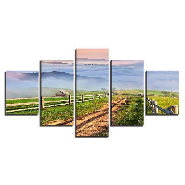 Mountain Farm House Path Field Scenery Nature Canvas Wall Art