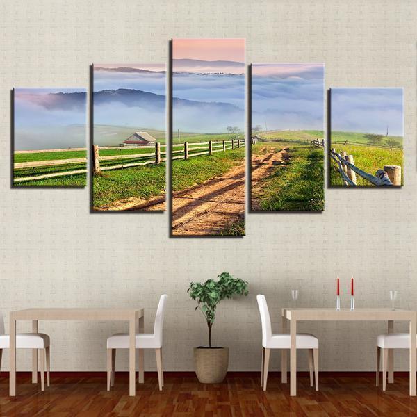Mountain Farm House Path Field Scenery Nature Canvas Wall Art