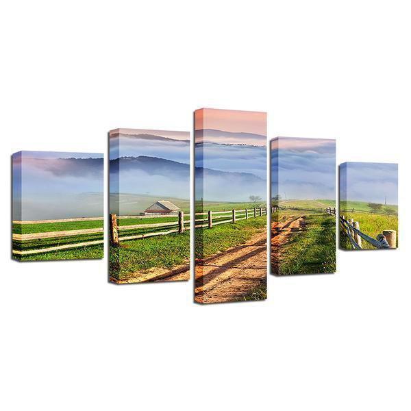 Mountain Farm House Path Field Scenery Nature Canvas Wall Art