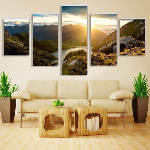 Mountain Lake Sunrise Nature Canvas Wall Art