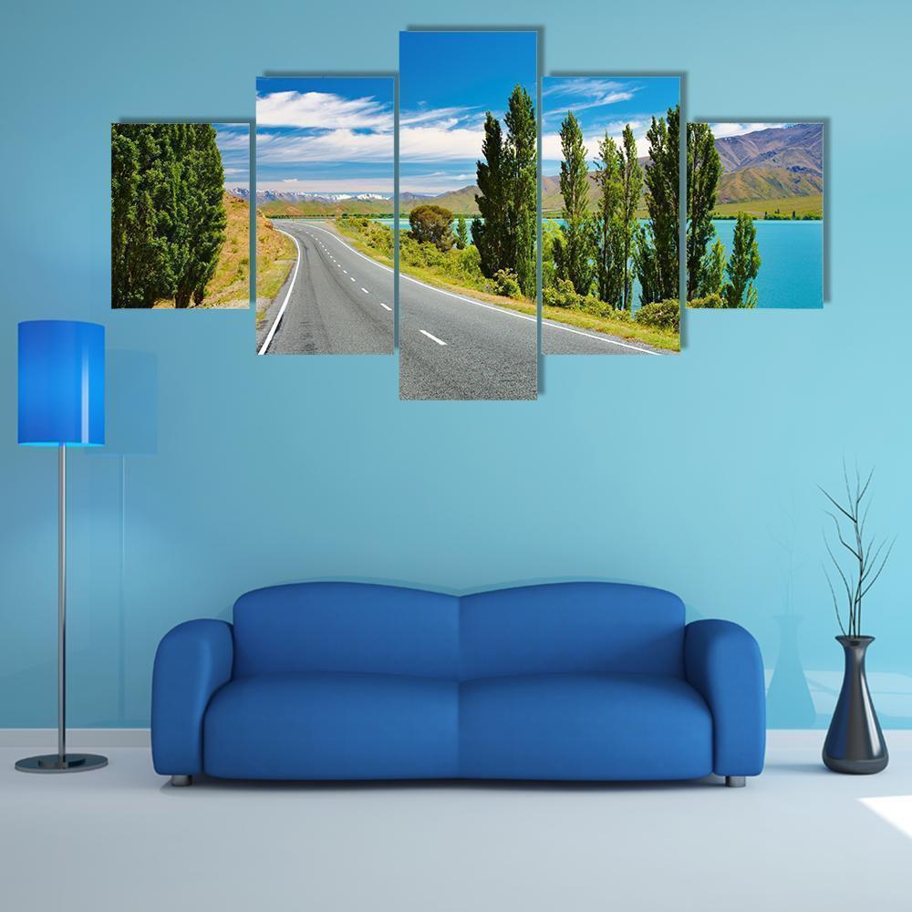 Mountain Landscape With Lake And Road Nature Canvas Wall Art