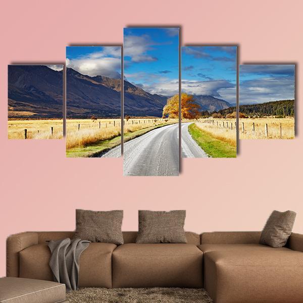 Mountain Landscape With Road In New Zealand Nature Canvas Wall Art