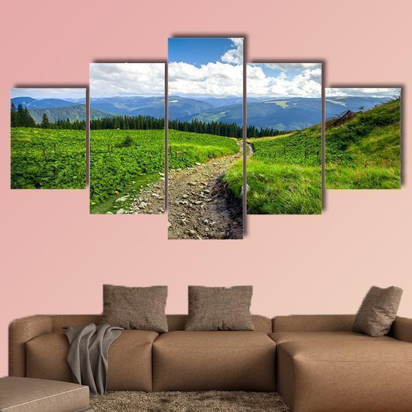 Mountain Path With Forest On The Blue Sky Nature Canvas Wall Art