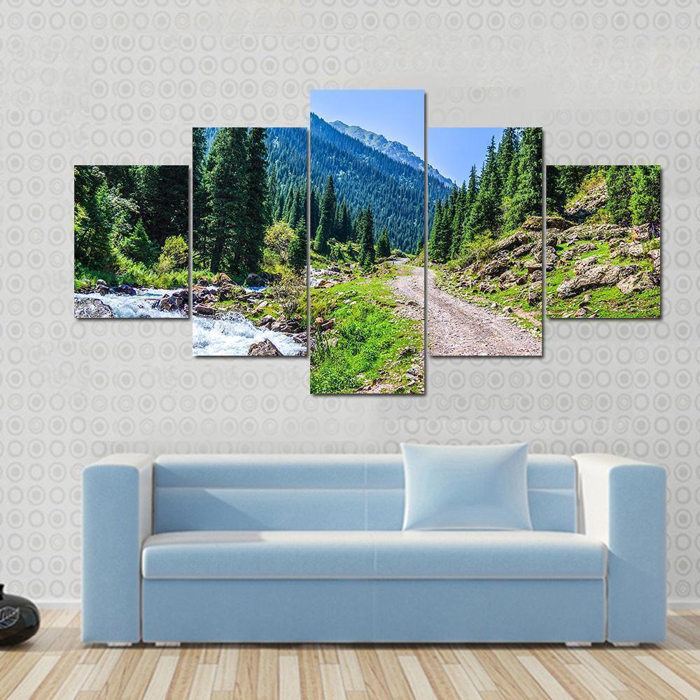 Mountain River And Road Nature Canvas Wall Art
