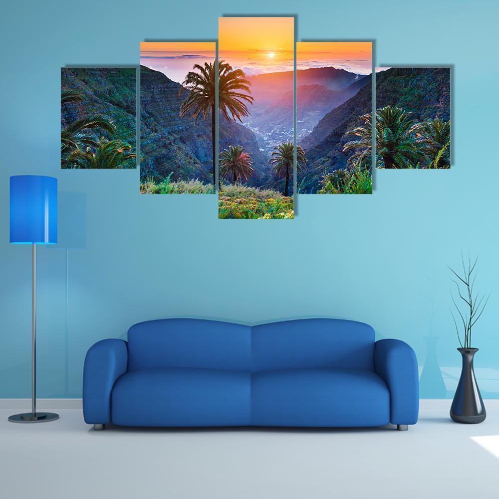 Mountain Valleys Golden Evening Light Nature Canvas Wall Art