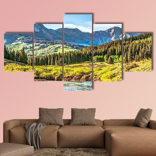 Mountain Vista With Slate River In Foreground Nature Canvas Wall Art
