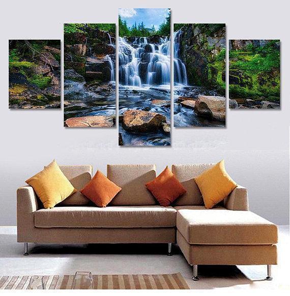 Mountain Waterfall Nature Canvas Wall Art