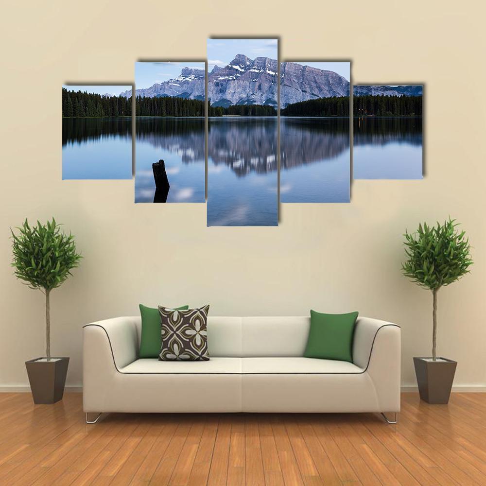 Mountains And Forests Reflected In Two Jack Lake Nature Canvas Wall Art