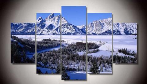 Mountains Forest Winter Snow Landscapes Nature Canvas Wall Art