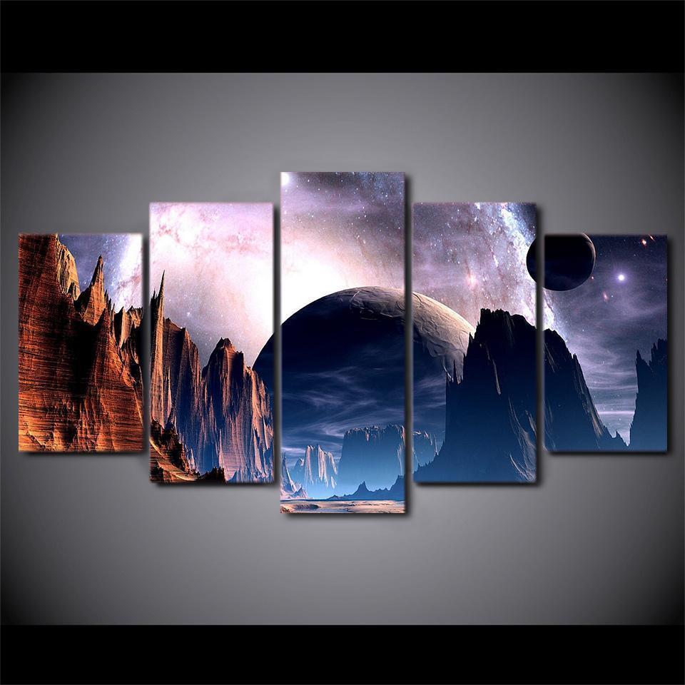 Mountains Planet Landscapes Space Universe Canvas Wall Art