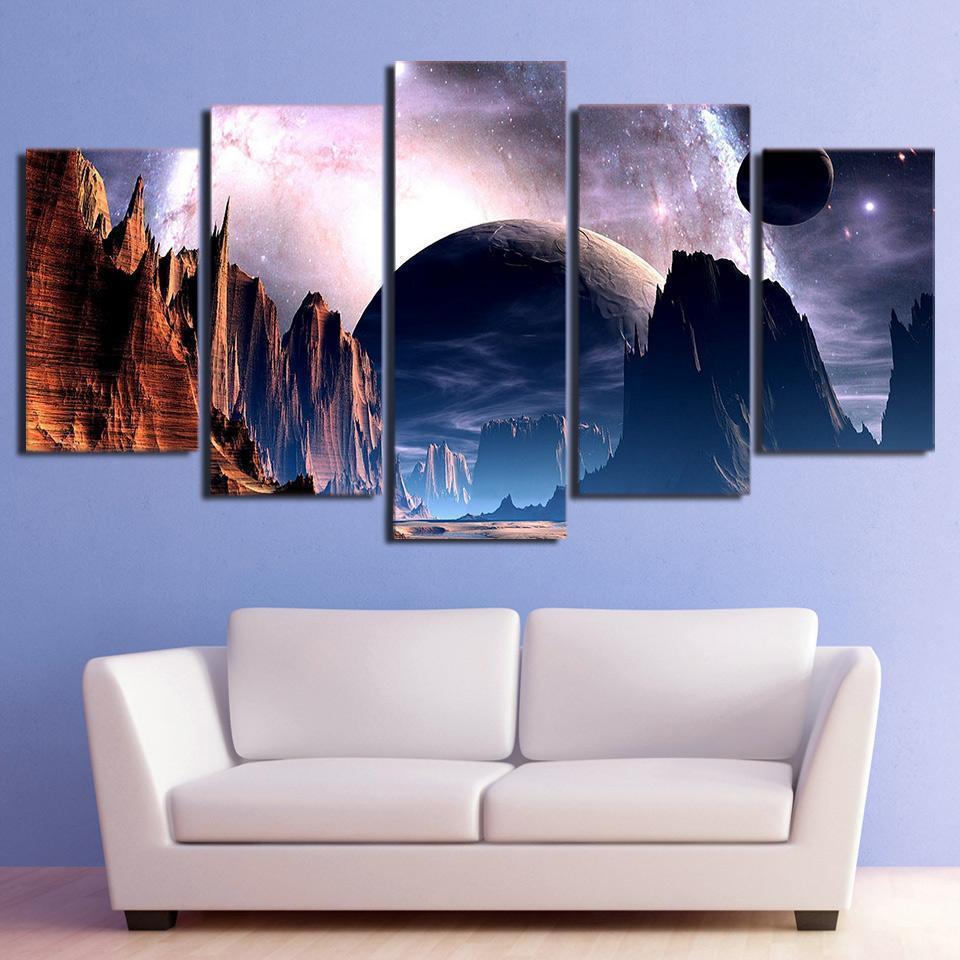 Mountains Planet Landscapes Space Universe Canvas Wall Art