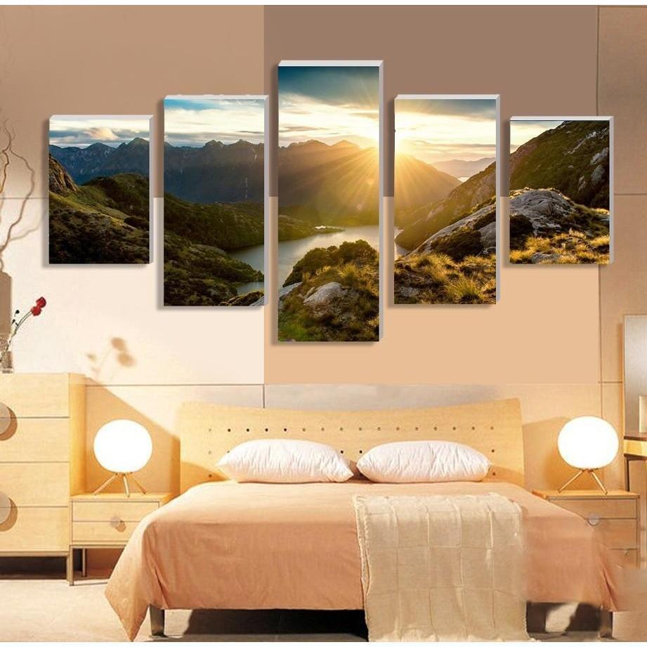 Mountains, Rivers And Sunset 1 Landscape Nature Canvas Wall Art