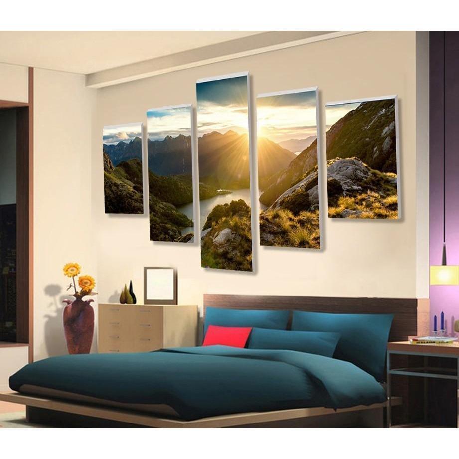 Mountains, Rivers And Sunset Landscape Nature Canvas Wall Art