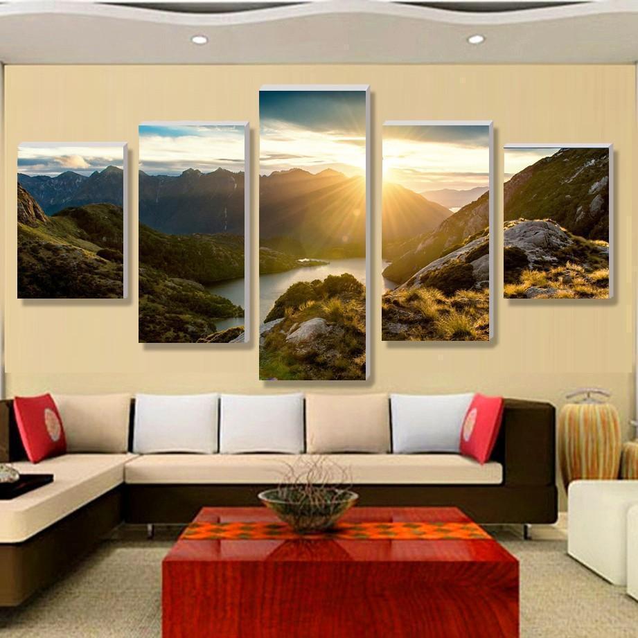 Mountains, Rivers And Sunset Landscape Nature Canvas Wall Art