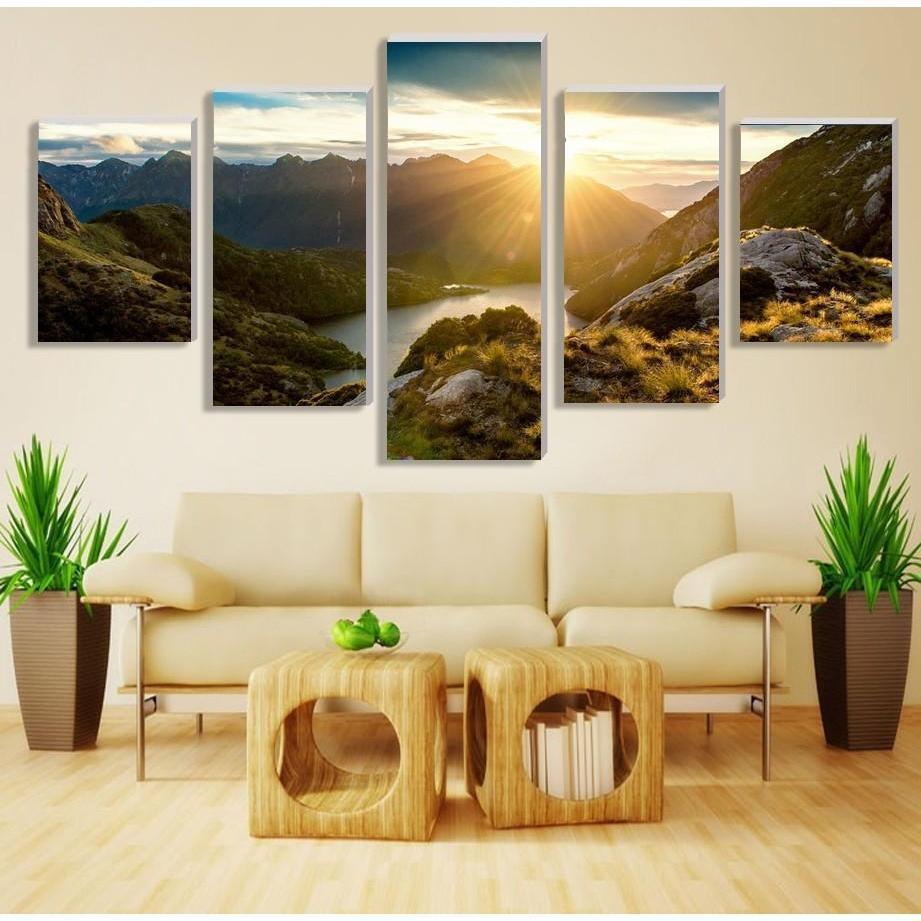 Mountains, Rivers And Sunset Landscape Nature Canvas Wall Art
