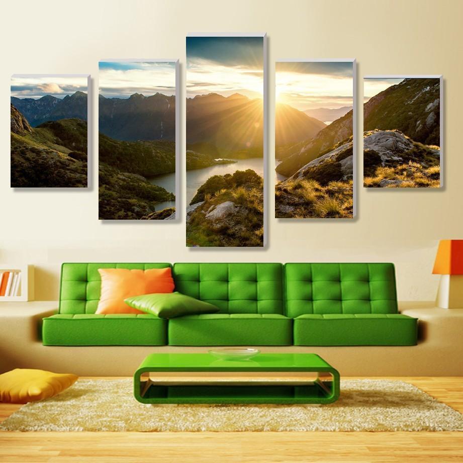 Mountains, Rivers And Sunset Landscape Nature Canvas Wall Art