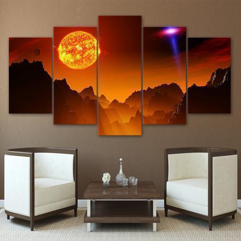 Mountains With Fire Space Nature Canvas Wall Art