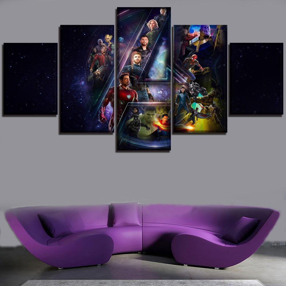 Movie Avengers Infinty War Characters And Logo Marvel Canvas Wall Art