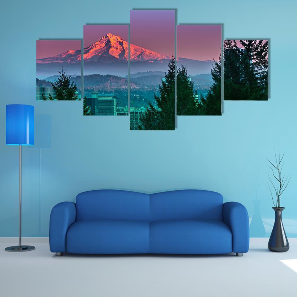 Mt Hood At Sunset Nature Canvas Wall Art