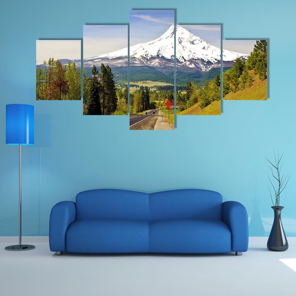 Mt Hood From A Road At Hood River Nature Canvas Wall Art