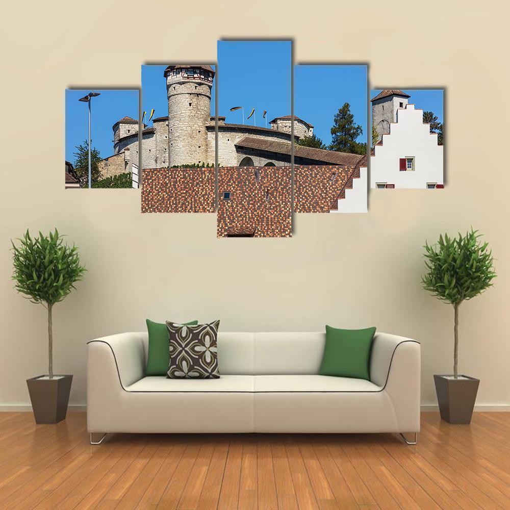 Munot Fortress Above Buildings In Schaffhausen City Nature Canvas Wall Art