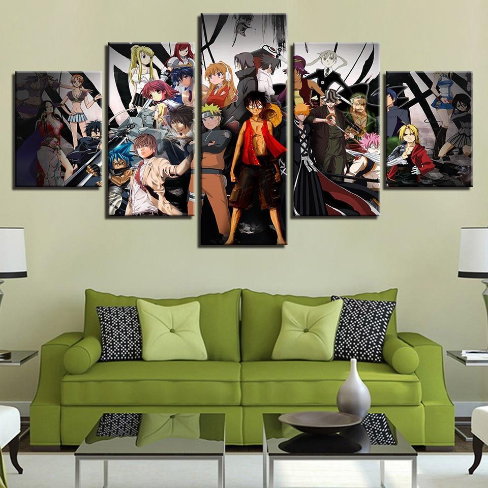 Naruto And One Piece Characters Anime Canvas Wall Art