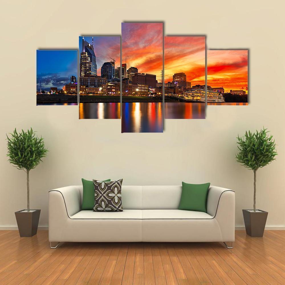 Nashville Skyline At Sunset Nature Canvas Wall Art