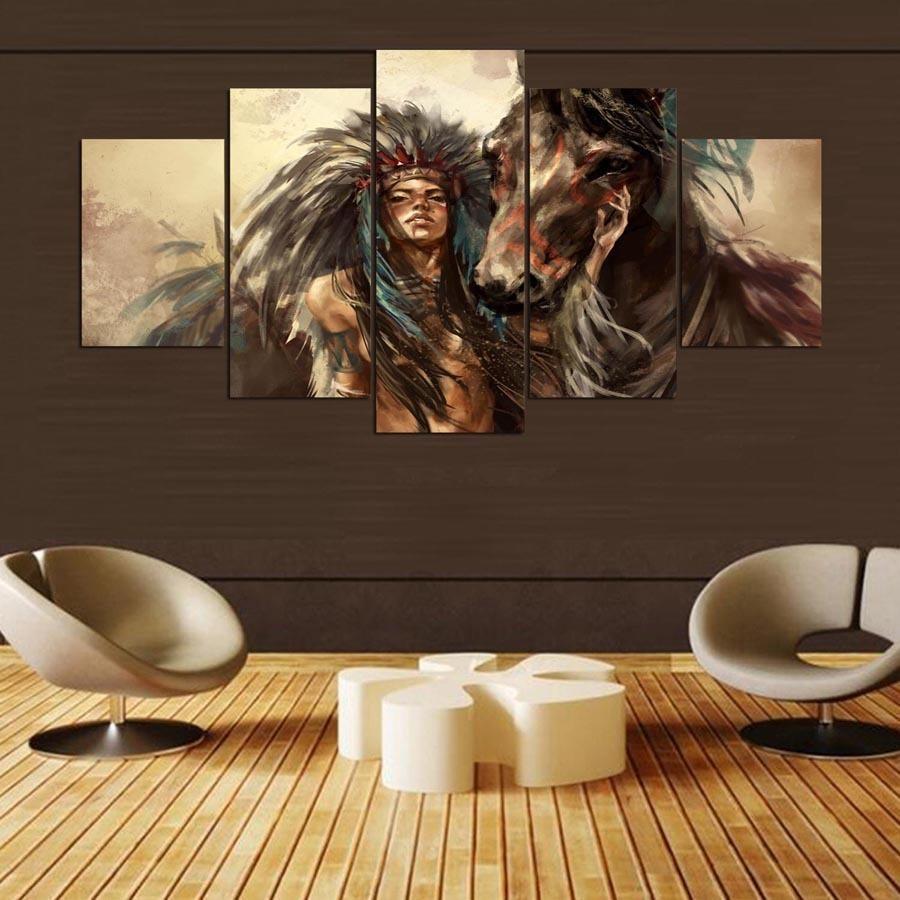 Native American Indian Girl Horse Army Canvas Wall Art
