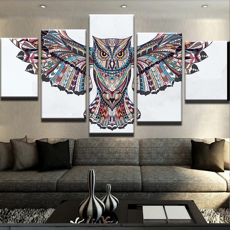 Native Indian Owl Abstract Animal Canvas Wall Art