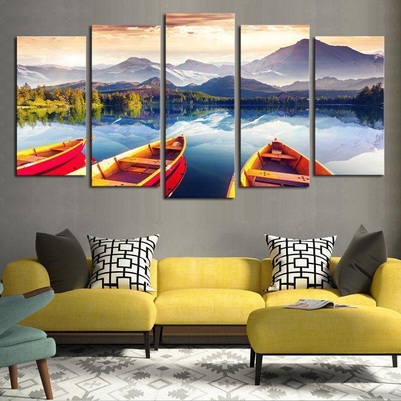 Nature Landscape River Mountains Nature Canvas Wall Art