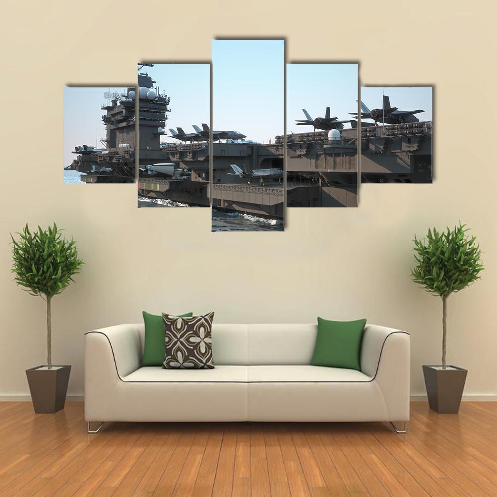 Navy Aircraft Carrier Angled View Automative Canvas Wall Art