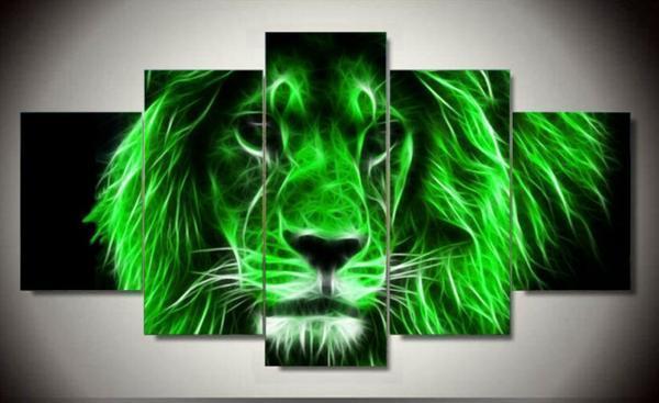 Neon Lion Abstract Animal Canvas Wall Art