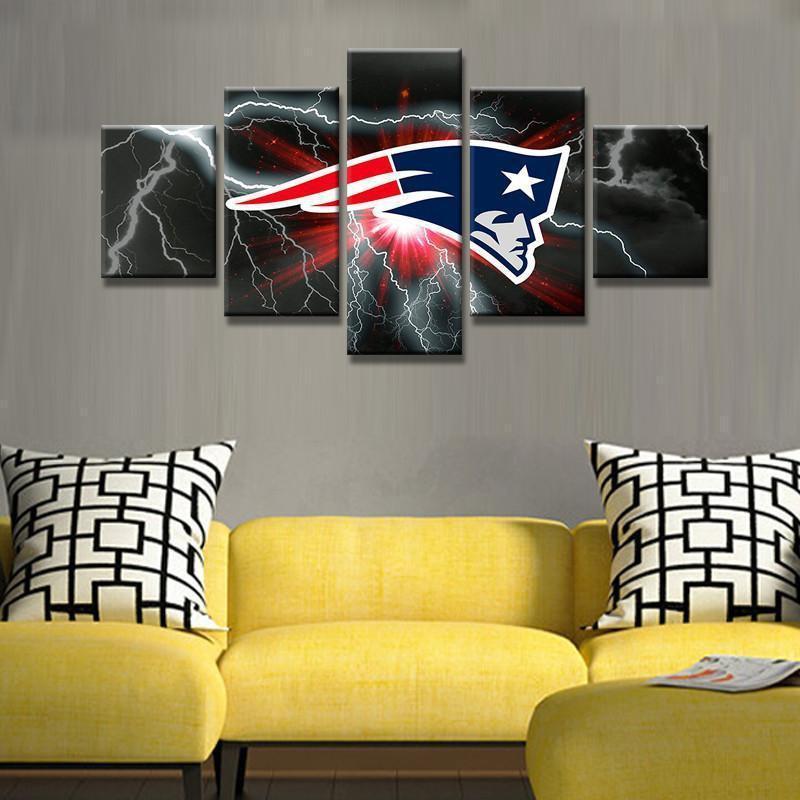 New England Patriots Thunder Flag Football Canvas Wall Art