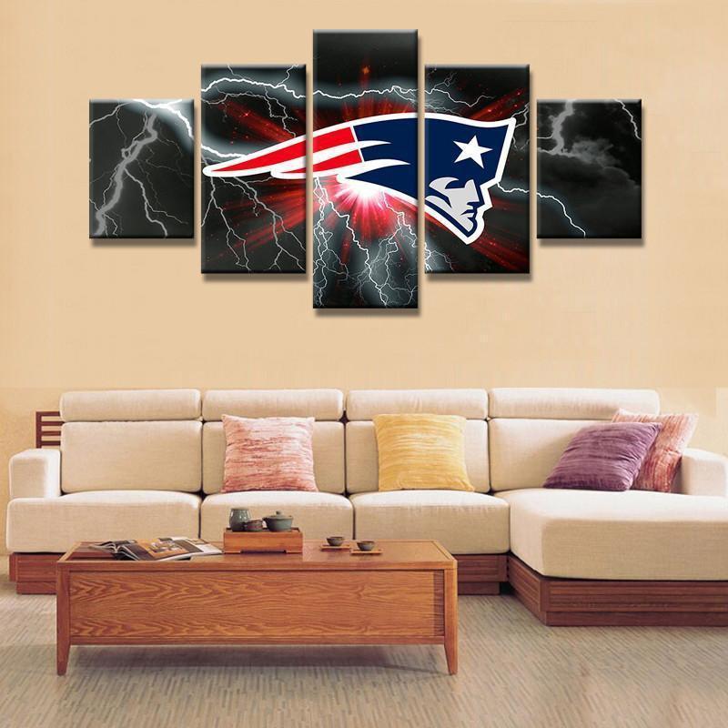 New England Patriots Thunder Flag Football Canvas Wall Art