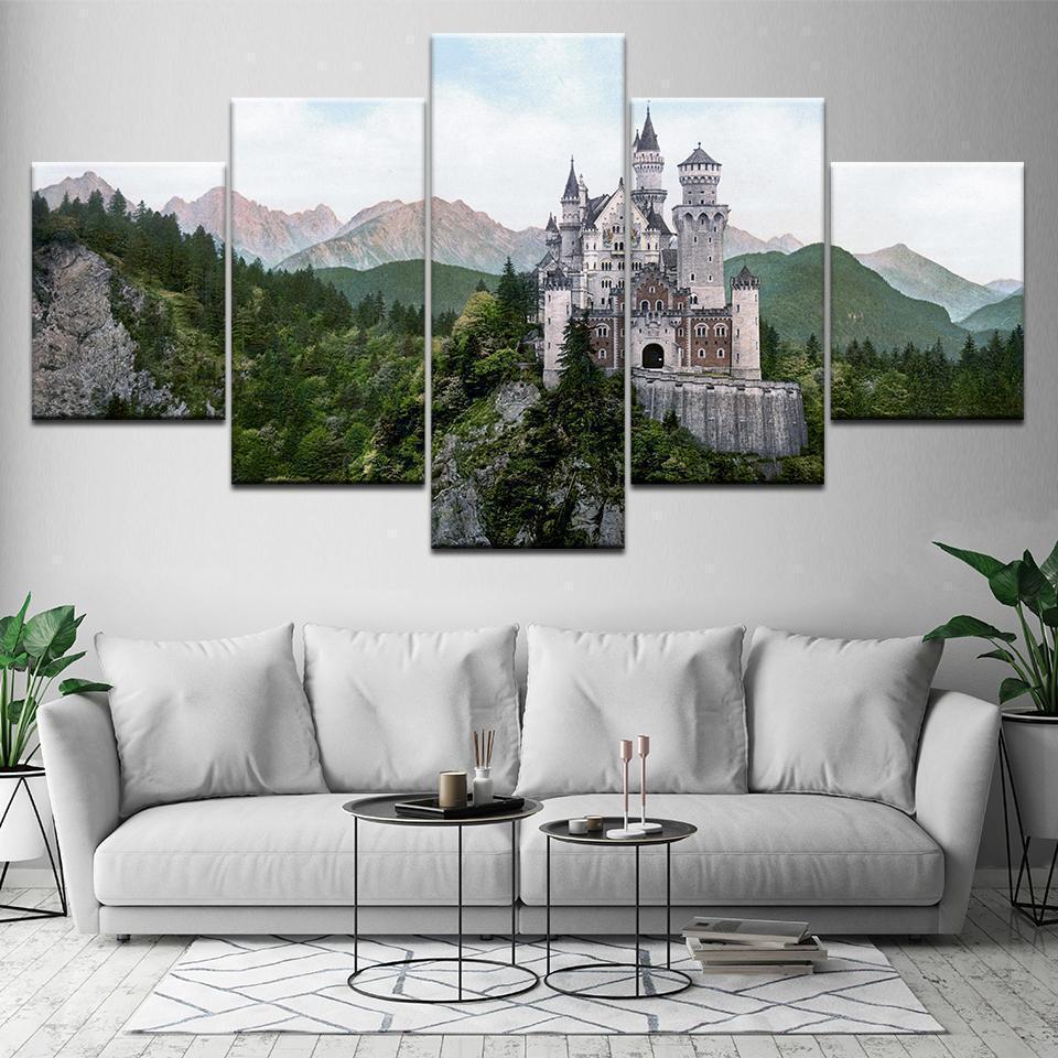 New Swan Stone Castle Building Nature Canvas Wall Art