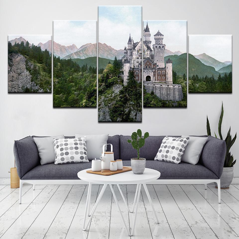 New Swan Stone Castle Building Nature Canvas Wall Art