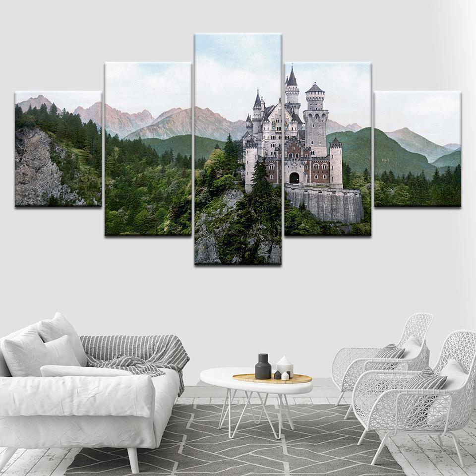 New Swan Stone Castle Building Nature Canvas Wall Art