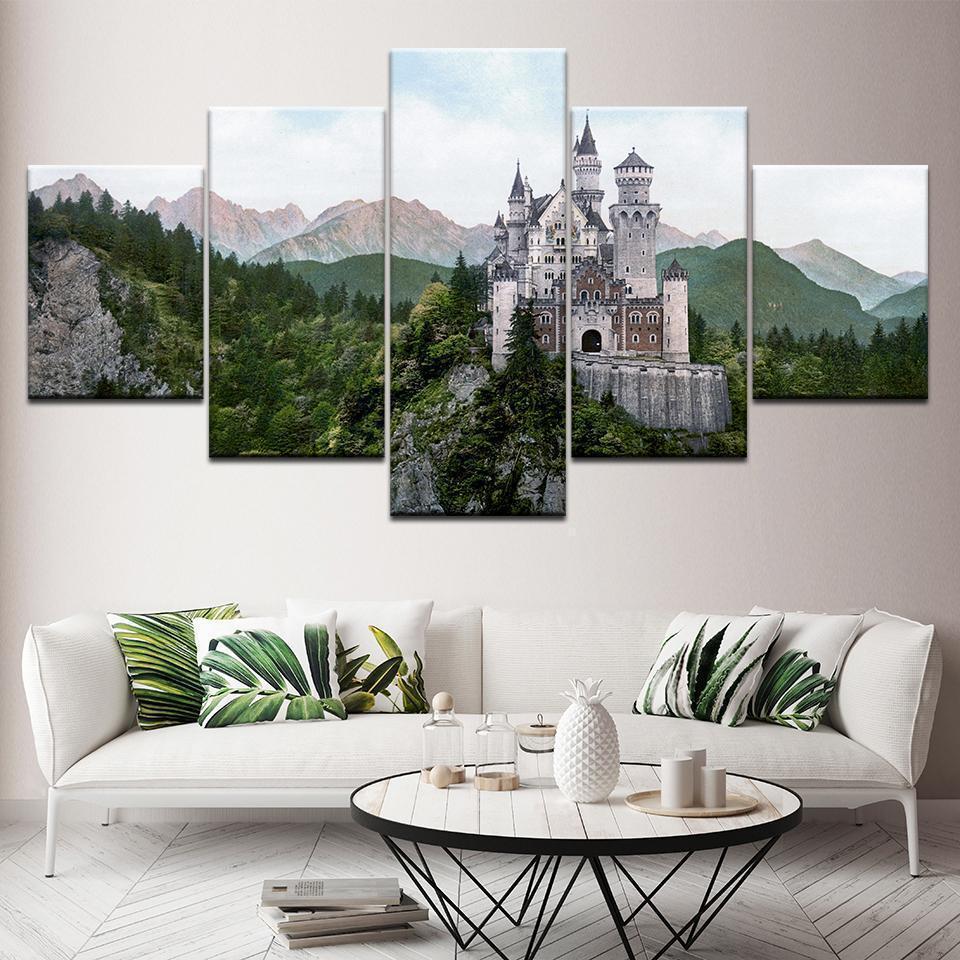 New Swan Stone Castle Building Nature Canvas Wall Art