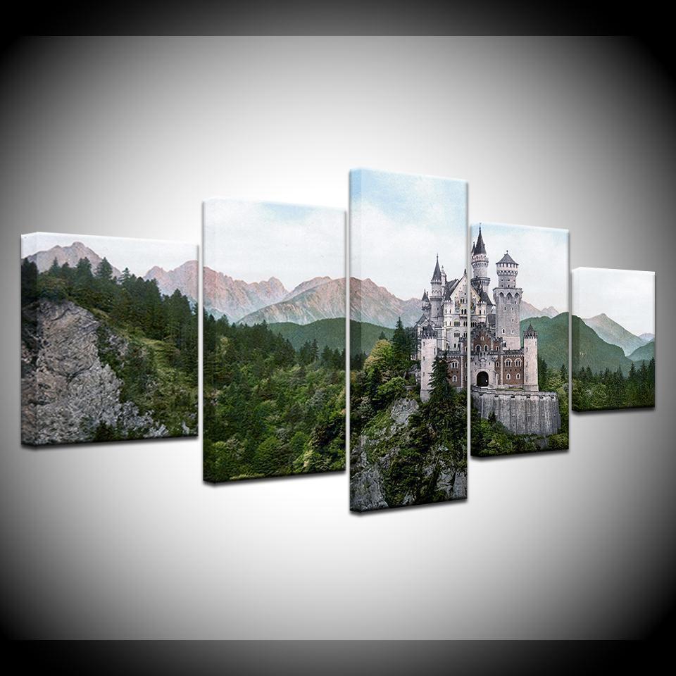 New Swan Stone Castle Building Nature Canvas Wall Art