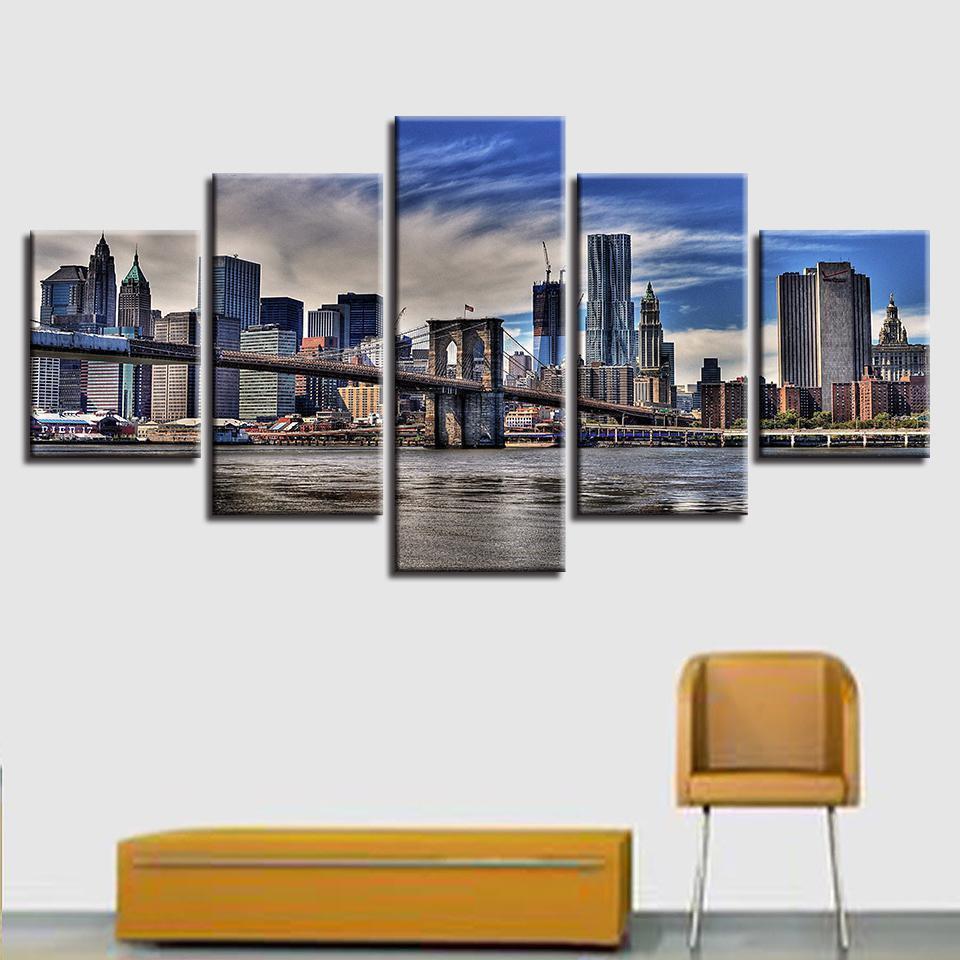 New York Brooklyn Bridge Building Landscape Nature Canvas Wall Art