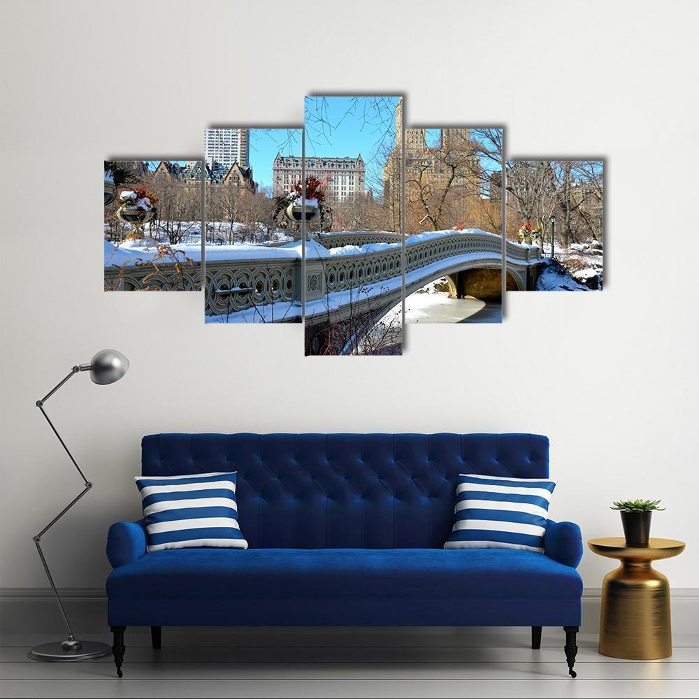 New York City Bow Bridge In The Winter, Usa Nature Canvas Wall Art
