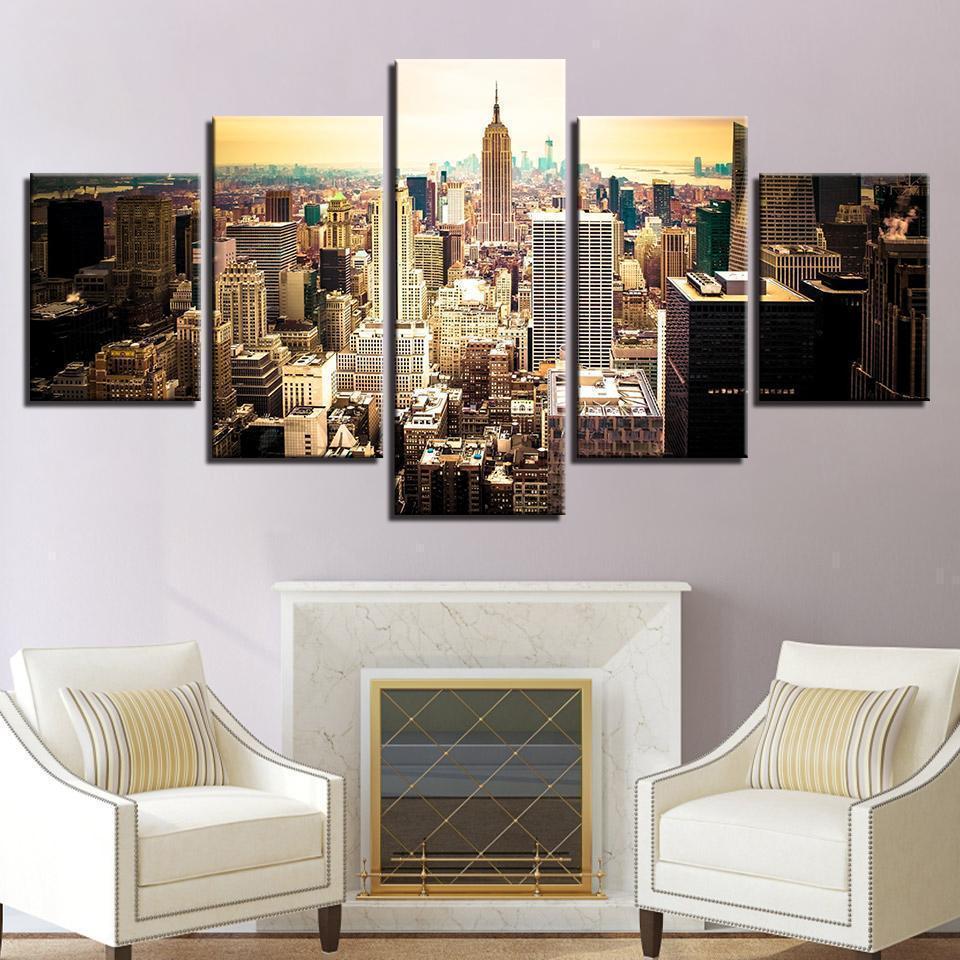 New York City Building Aerial View Nature Canvas Wall Art
