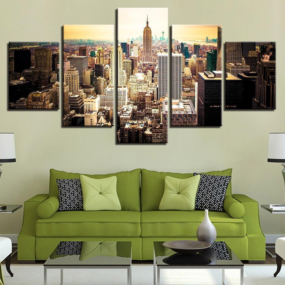 New York City Building Aerial View Nature Canvas Wall Art
