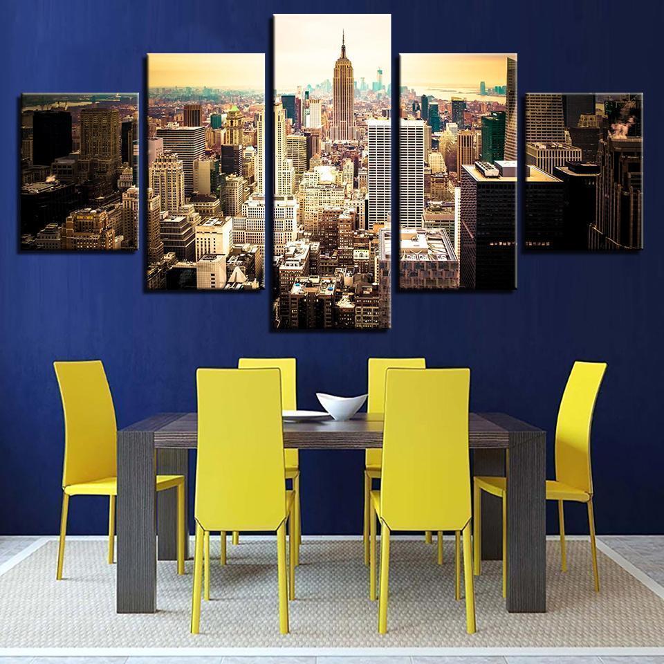 New York City Building Aerial View Nature Canvas Wall Art