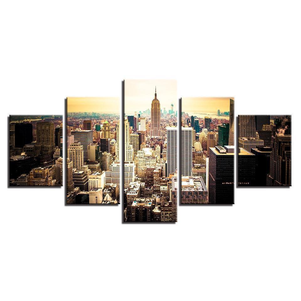 New York City Building Aerial View Nature Canvas Wall Art