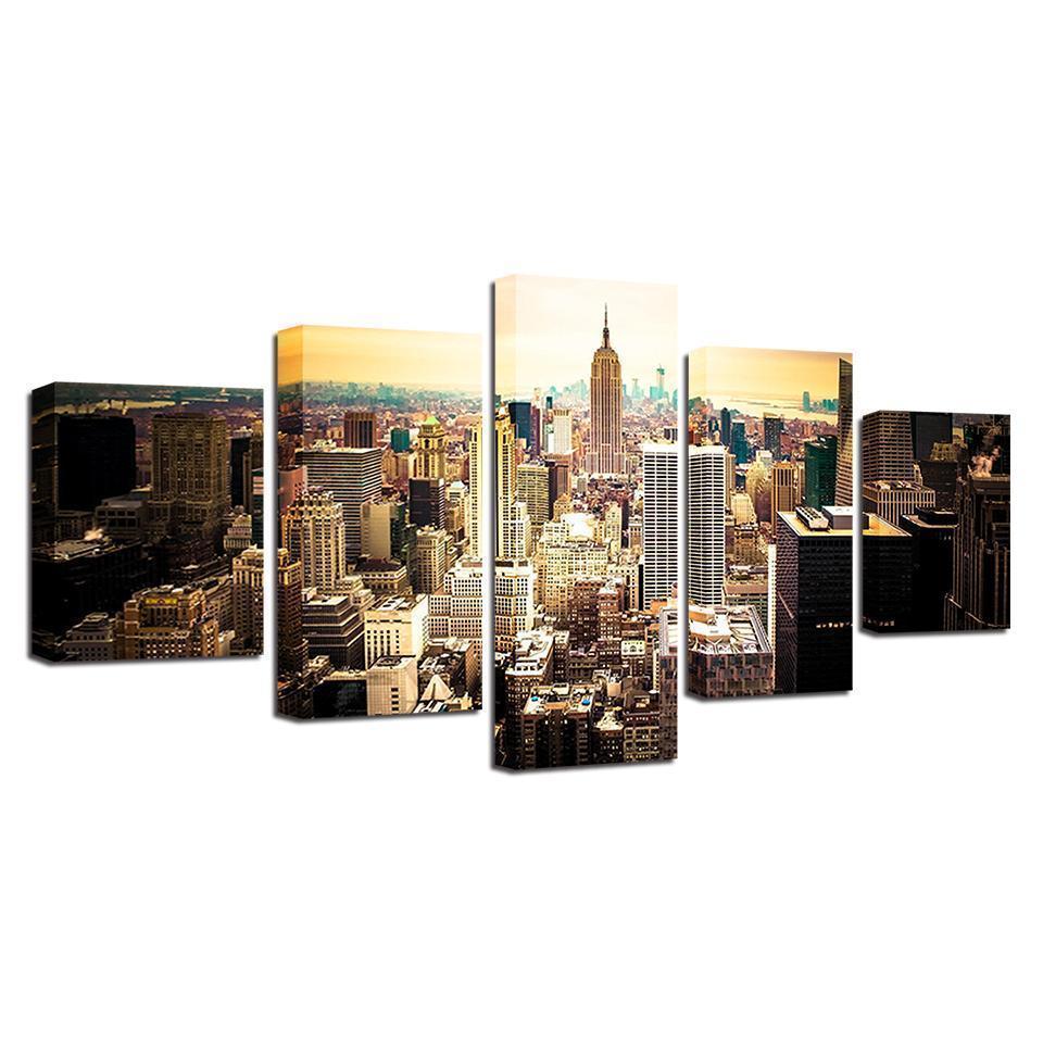 New York City Building Aerial View Nature Canvas Wall Art