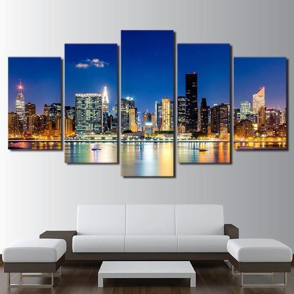 New York City Night Sky Modular Building Scenery Nature Canvas Wall Art